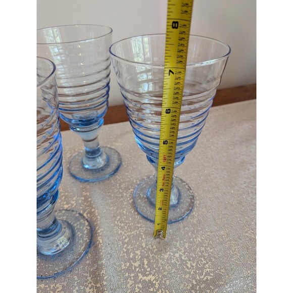VTG Sirrus Blue Libbey Celestial Beehive Ribbed 12 oz Wine Glass Goblets Setof 3 - Picture 6 of 8